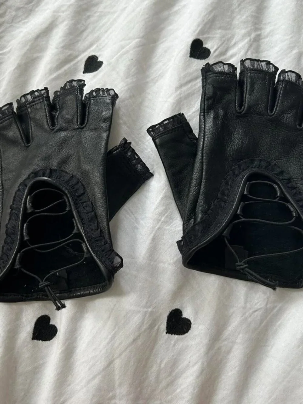 Black Lace Up Fingerless Gloves